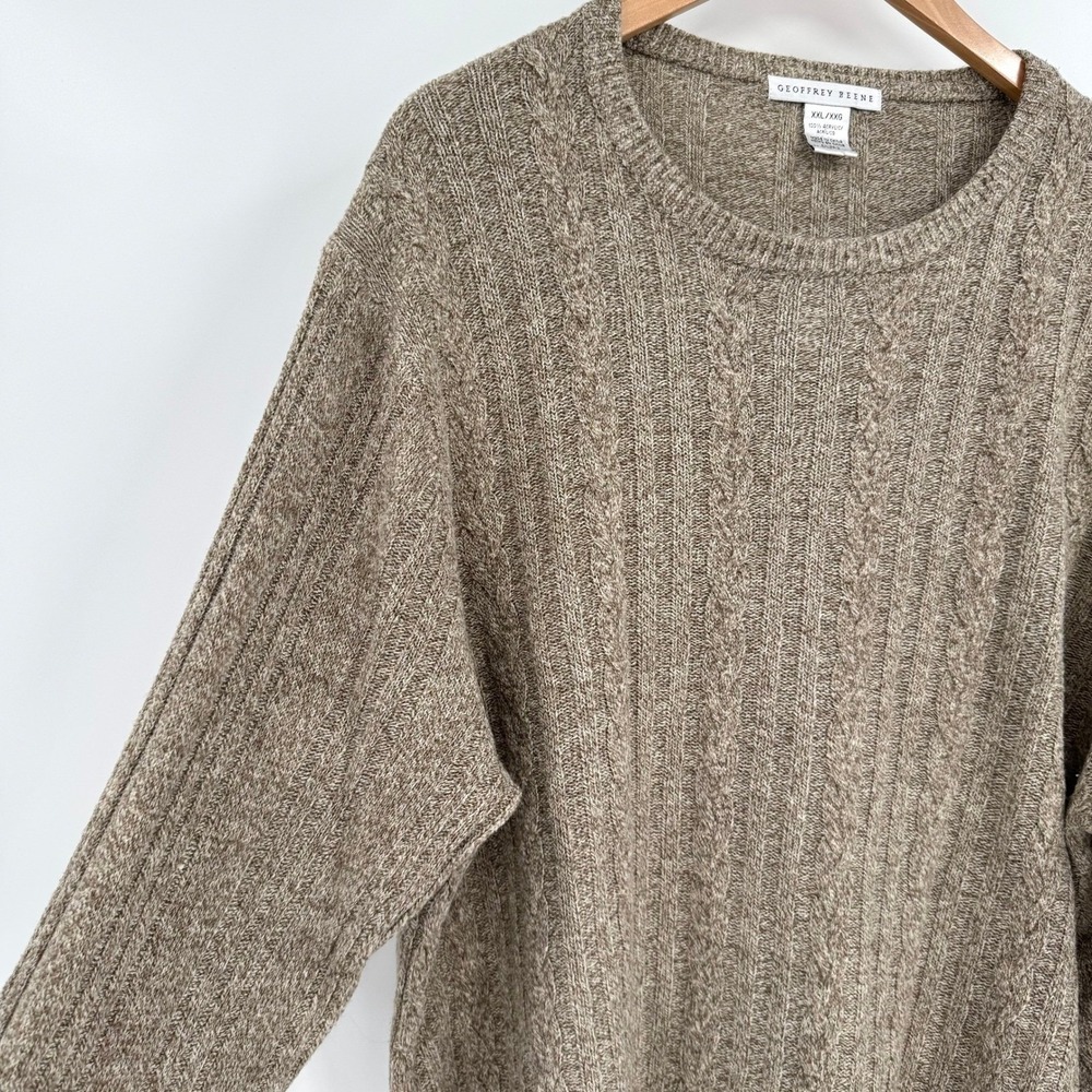 Geoffrey Beene Tan Lightweight Long Sleeve Cable Knit Sweater Men's XXL - Picture 2 of 11